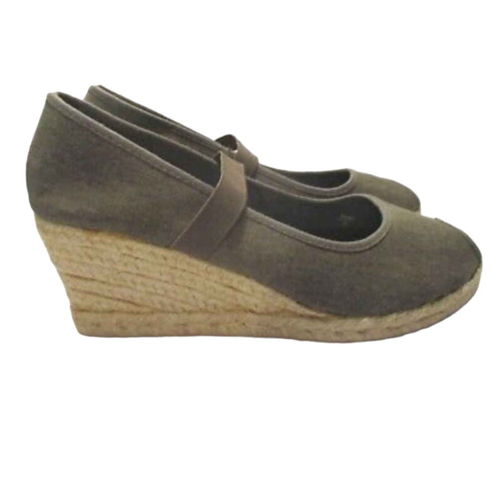 Montego Bay Club Women's Brown Canvas Slip On Wedge Espadrilles Shoes 7.5‎